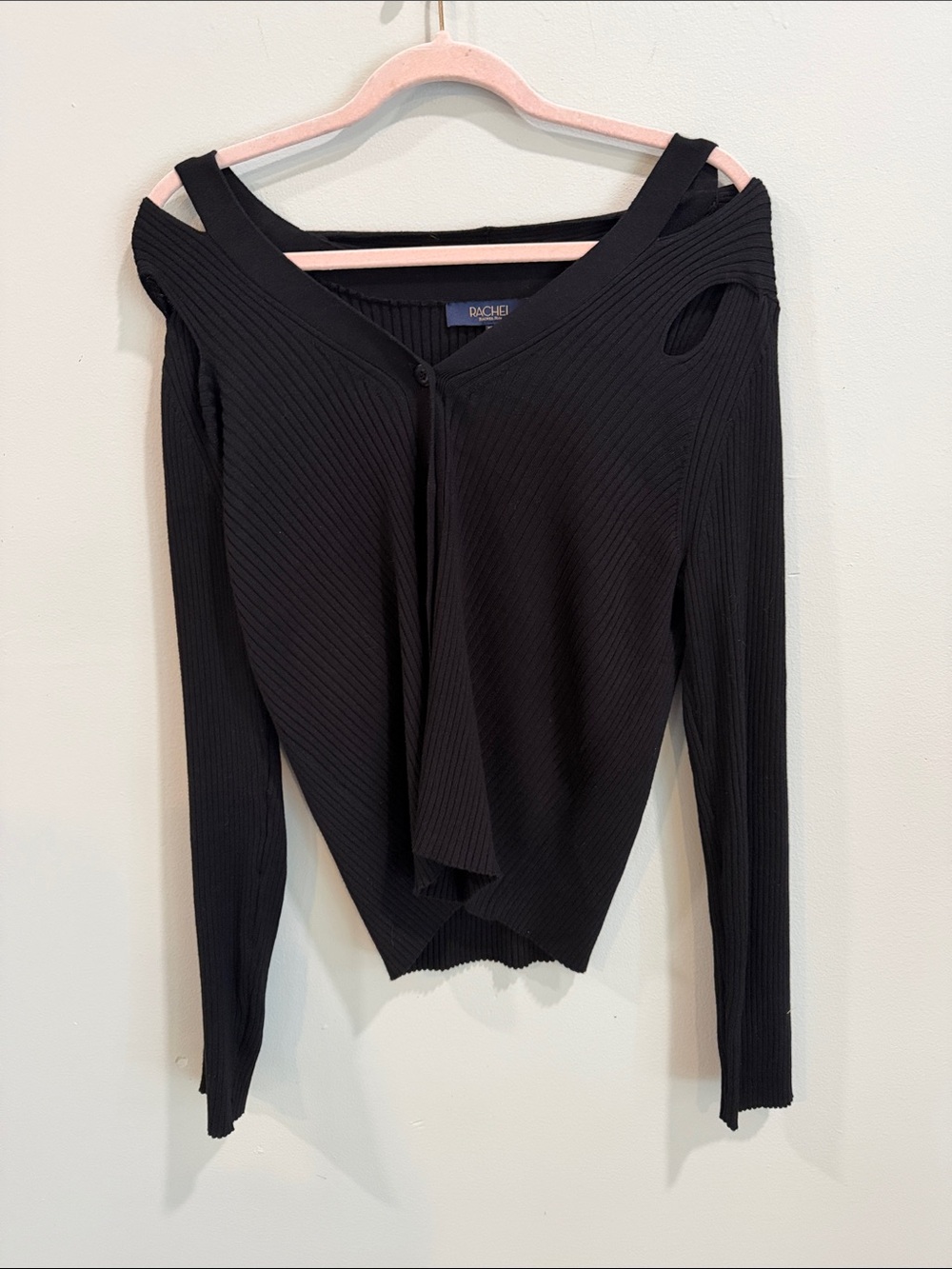 Rachel Black Ribbed Off-Shoulder Long Sleeve Top with Twist Front‎ lightweight